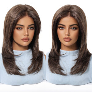 grey ombre long straight bangs wig