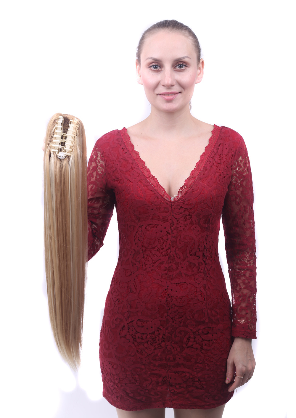 Ombre Blonde Highlight Claw Clip Ponytail Extension Heat Resistant Synthetic Hair for Daily Wear undefined
