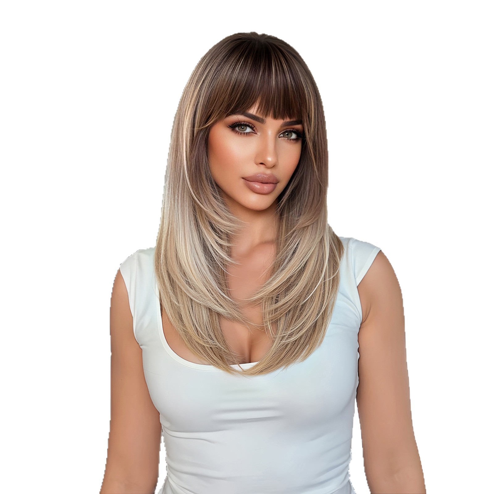 Balayage Brown Blonde Straight Wig with Fringe Layered Design O1CN012QyCaP1MJCl7pmWoY 3192521413 0 Cib
