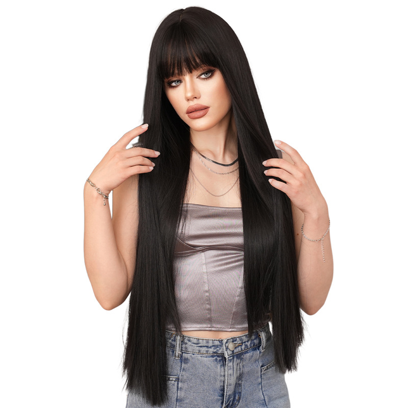 Brown with Blonde Highlights Long Straight Wig with Bangs Synthetic Hair O1CN01F1Hnpz1eKGkYGYPjK 2214114853852 0 Cib