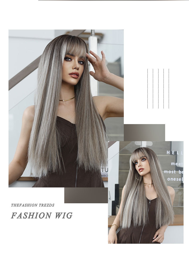 Linen Brown dyed long straight hair European and American women's fashion wig chemical fiber wig head cover factory wholesale O1CN01GGKFUM1eKGXAgNciH 2214114853852 0 Cib