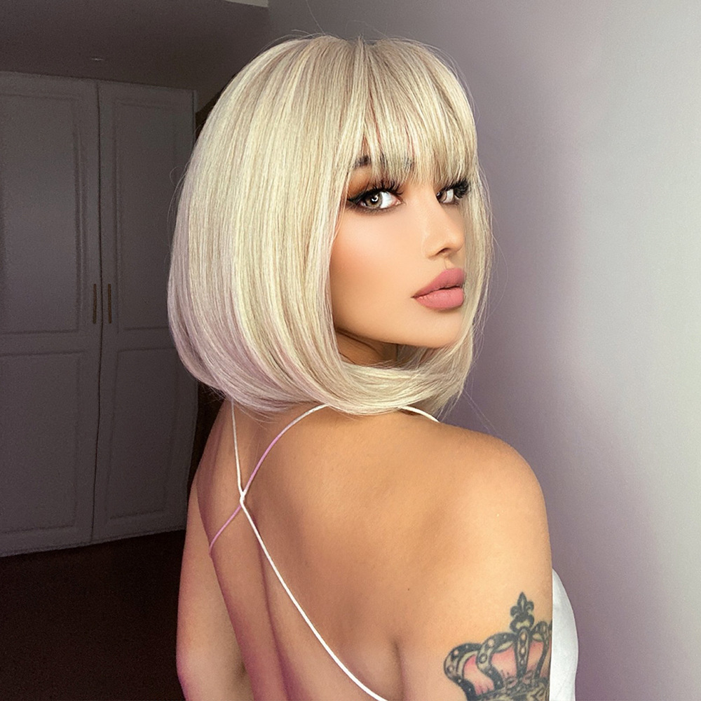 Brown with Blonde Highlights Bob Wig with Bangs Synthetic Hair O1CN01Hbc1Ib1MJCOOAQh7e 3192521413 0 Cib