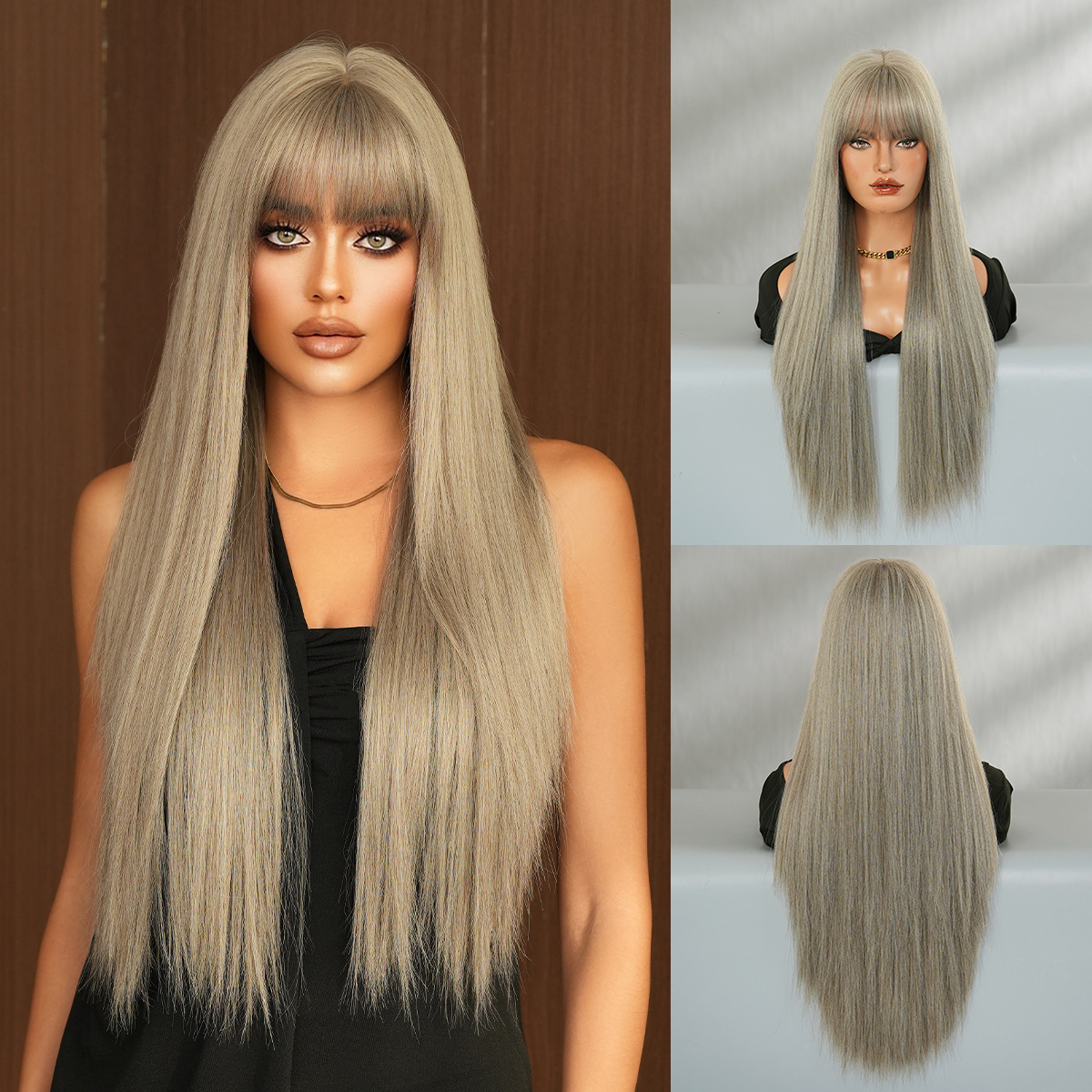 Brown with Blonde Highlights Long Straight Wig with Bangs Synthetic Hair O1CN01IducYa1eKGked9wL8 2214114853852 0 Cib
