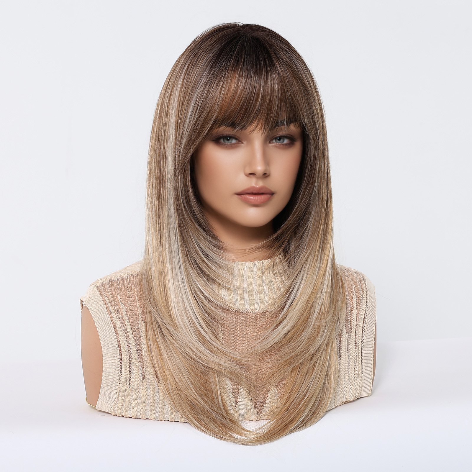 Balayage Brown Blonde Straight Wig with Fringe Layered Design O1CN01JVzIg21MJCl24rIZH 3192521413 0 Cib
