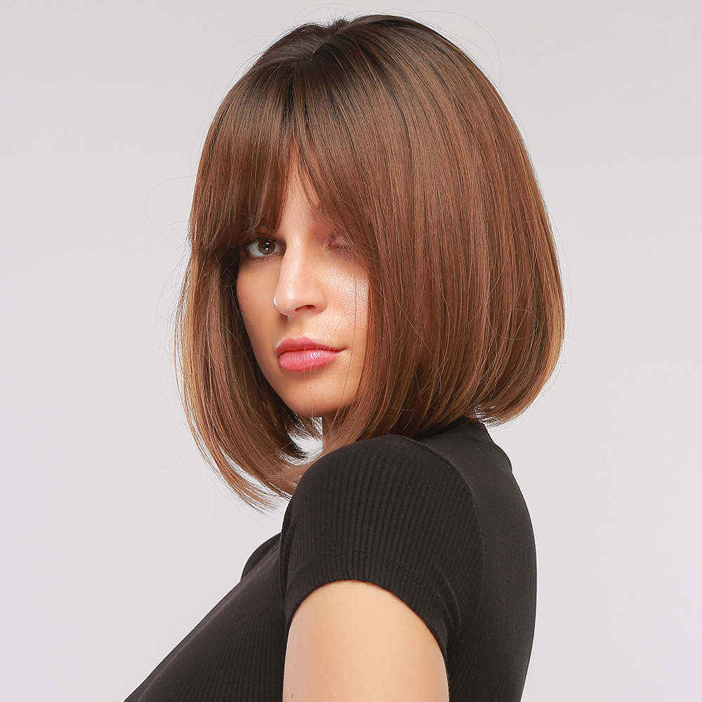 Brown with Blonde Highlights Bob Wig with Bangs Synthetic Hair O1CN01cC6PlP1MJCOGvEIj6 3192521413 0 Cib