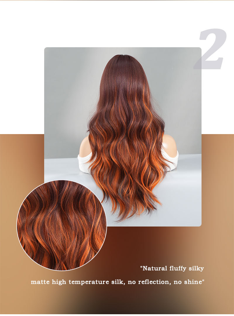 Colored Highlight Long Wavy Synthetic Hair Wig Glueless Daily Wear Cosplay Wig with Curtain Bangs O1CN01ihYkCd1eKGZ6KRaMT 2214114853852 0 Cib