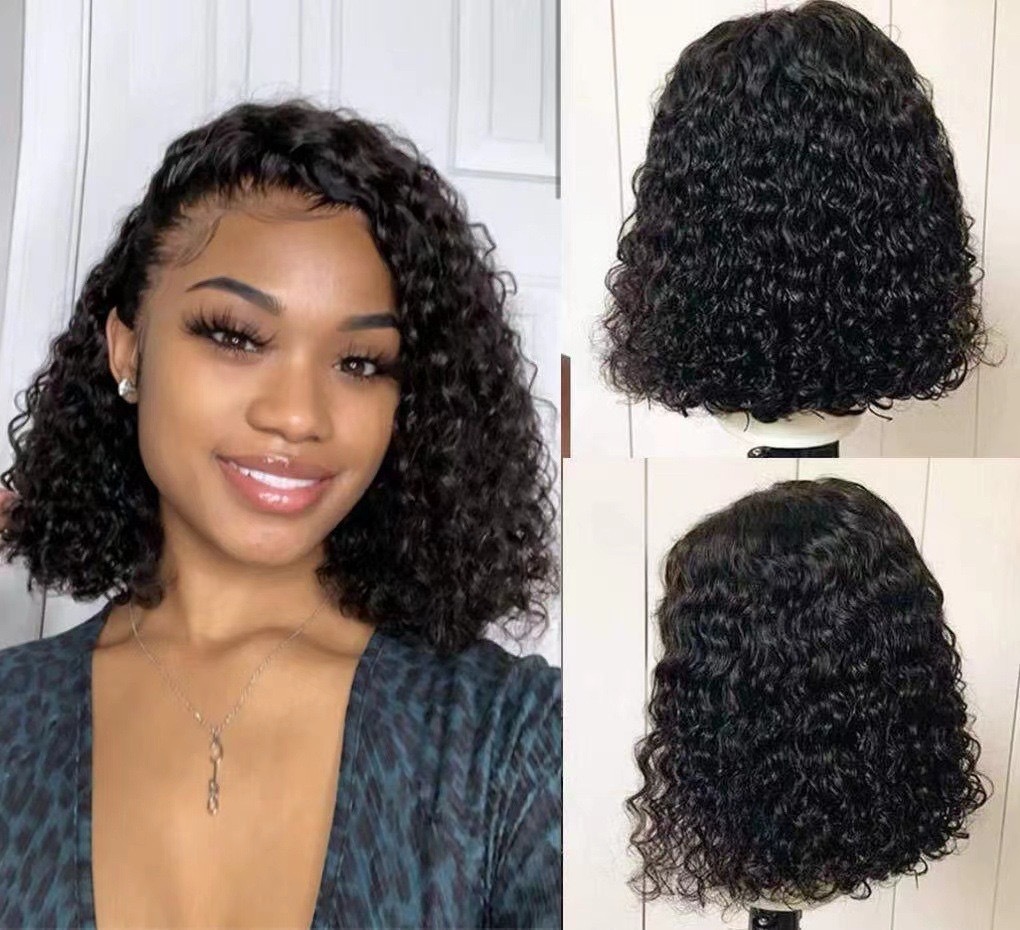 12 Inch Natural Black Short Kinky Curly Bob Wig Glueless Pre Plucked Natural Hairline for Black Women undefined