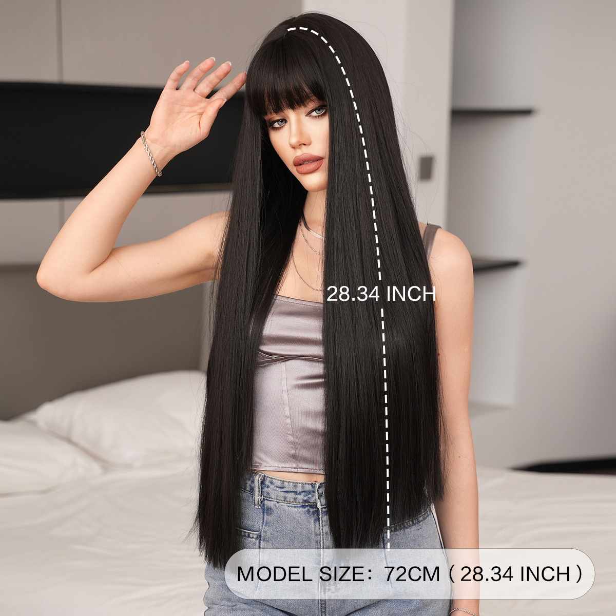 Brown with Blonde Highlights Long Straight Wig with Bangs Synthetic Hair O1CN01kFlacs1eKGkdPr1Q5 2214114853852 0 Cib