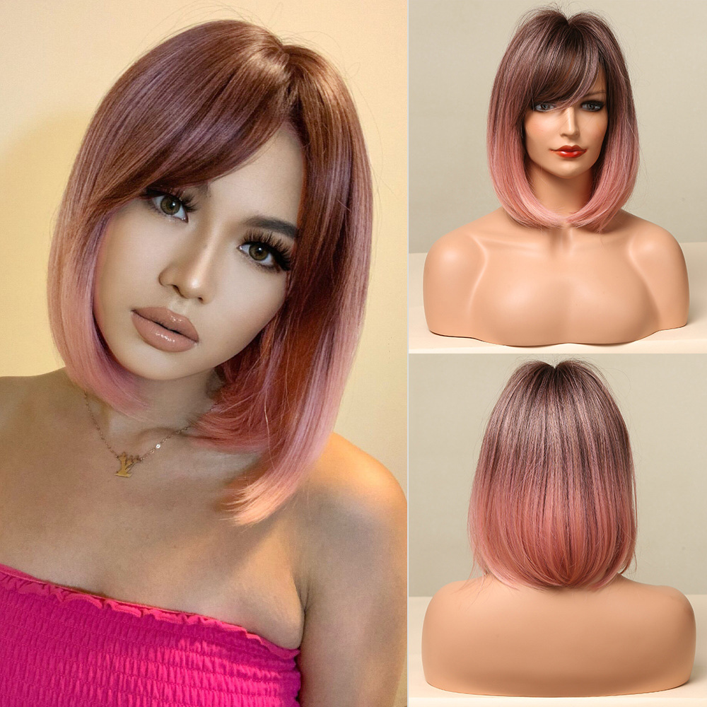 Brown with Blonde Highlights Bob Wig with Bangs Synthetic Hair O1CN01mcx4ZV1MJCOKV5x8m 3192521413 0 Cib