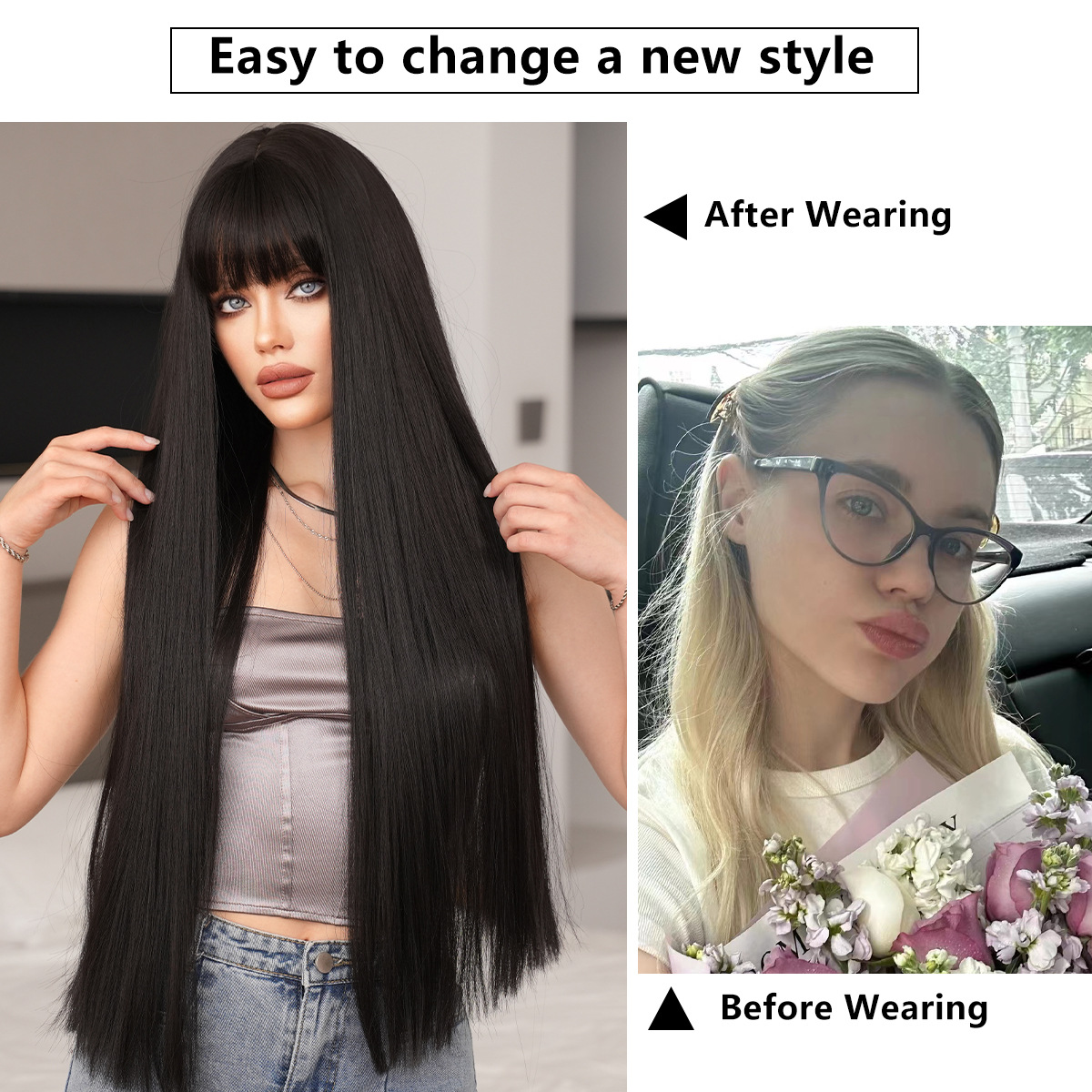 Brown with Blonde Highlights Long Straight Wig with Bangs Synthetic Hair O1CN01p1eRtU1eKGkeK7Ygr 2214114853852 0 Cib