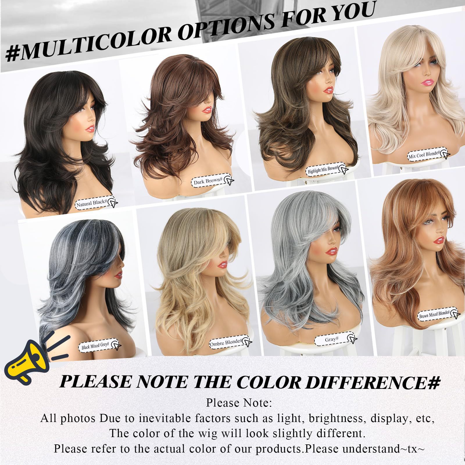Honey Blonde Highlight Layered Medium Wavy Wig Synthetic Hair undefined