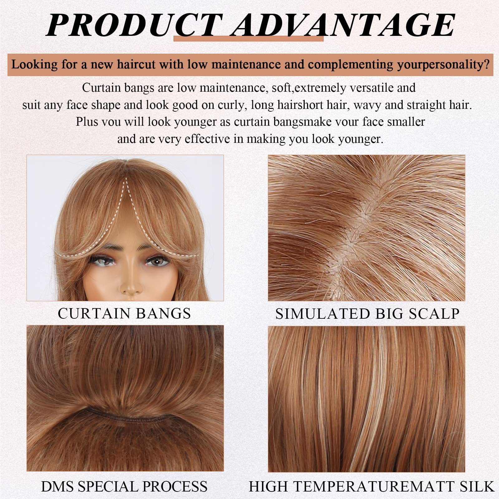 Honey Blonde Highlight Layered Medium Wavy Wig Synthetic Hair undefined