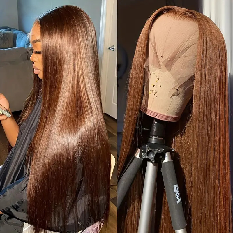 Chocolate Brown Human Hair Lace Front Wig Product view 1
