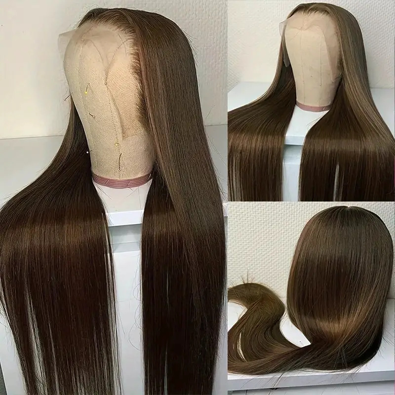 Chocolate Brown Human Hair Lace Front Wig Product view 2