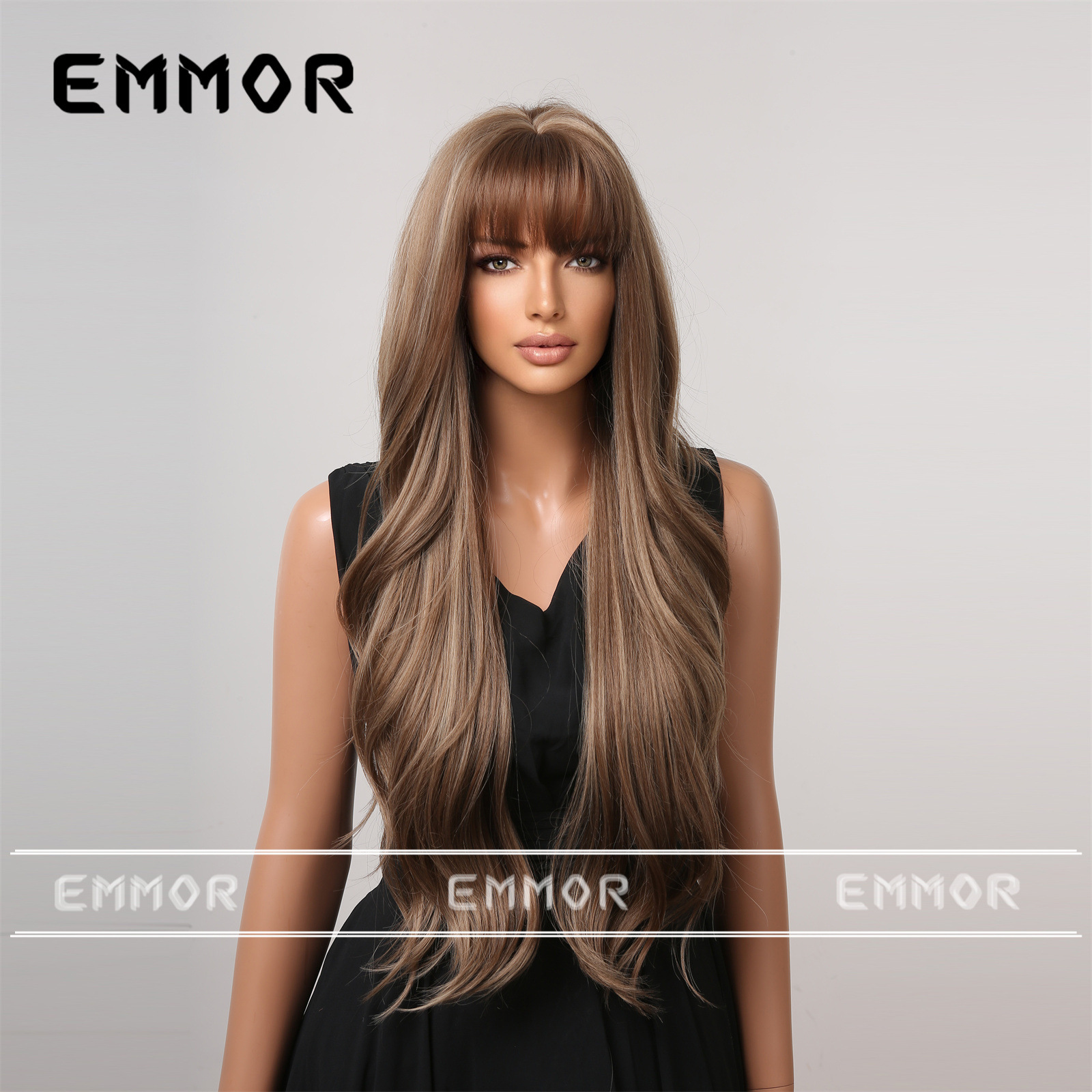 Ombre Brown Long Wave Bangs Wig Product view 1