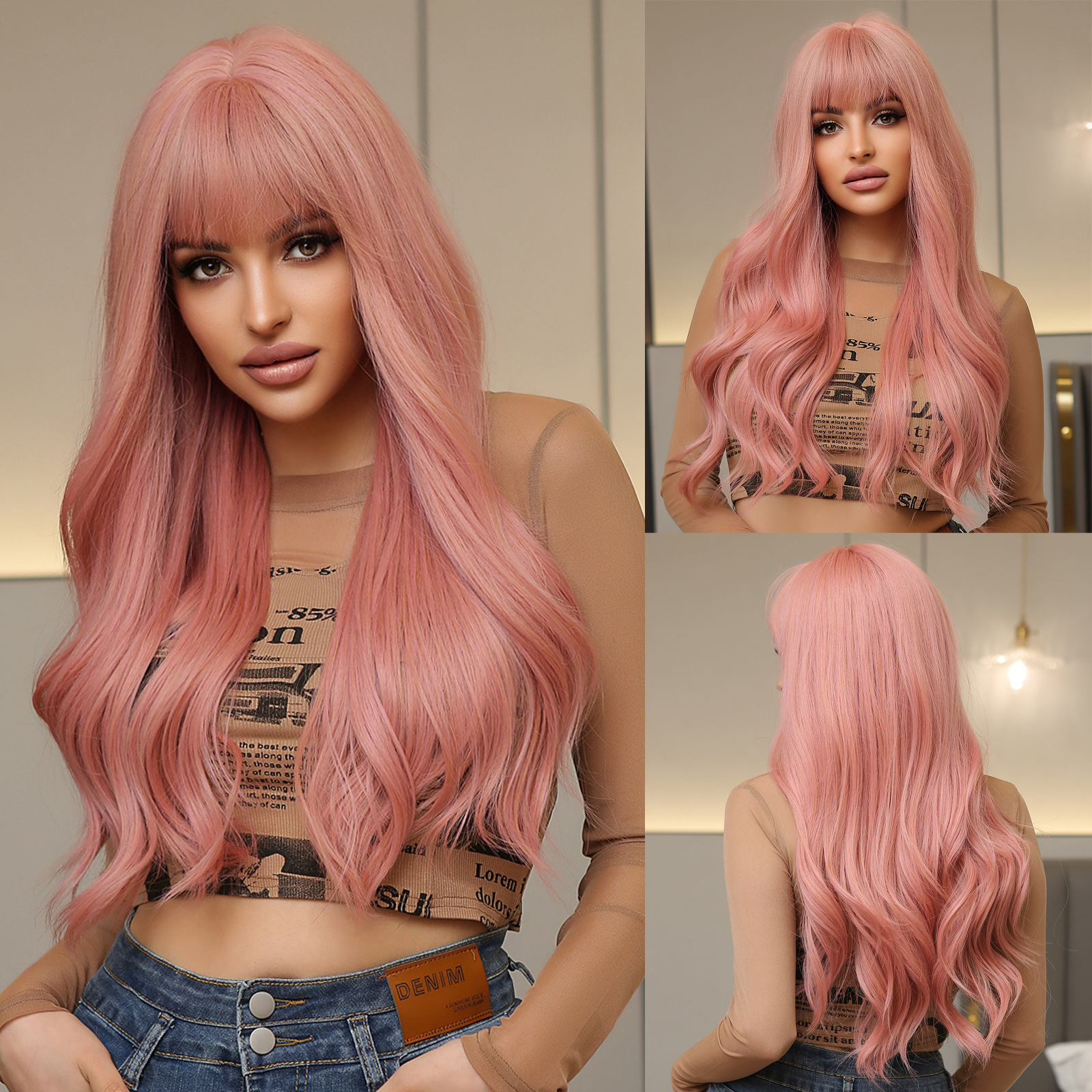 Ombre Brown Long Wave Bangs Wig Product view 3