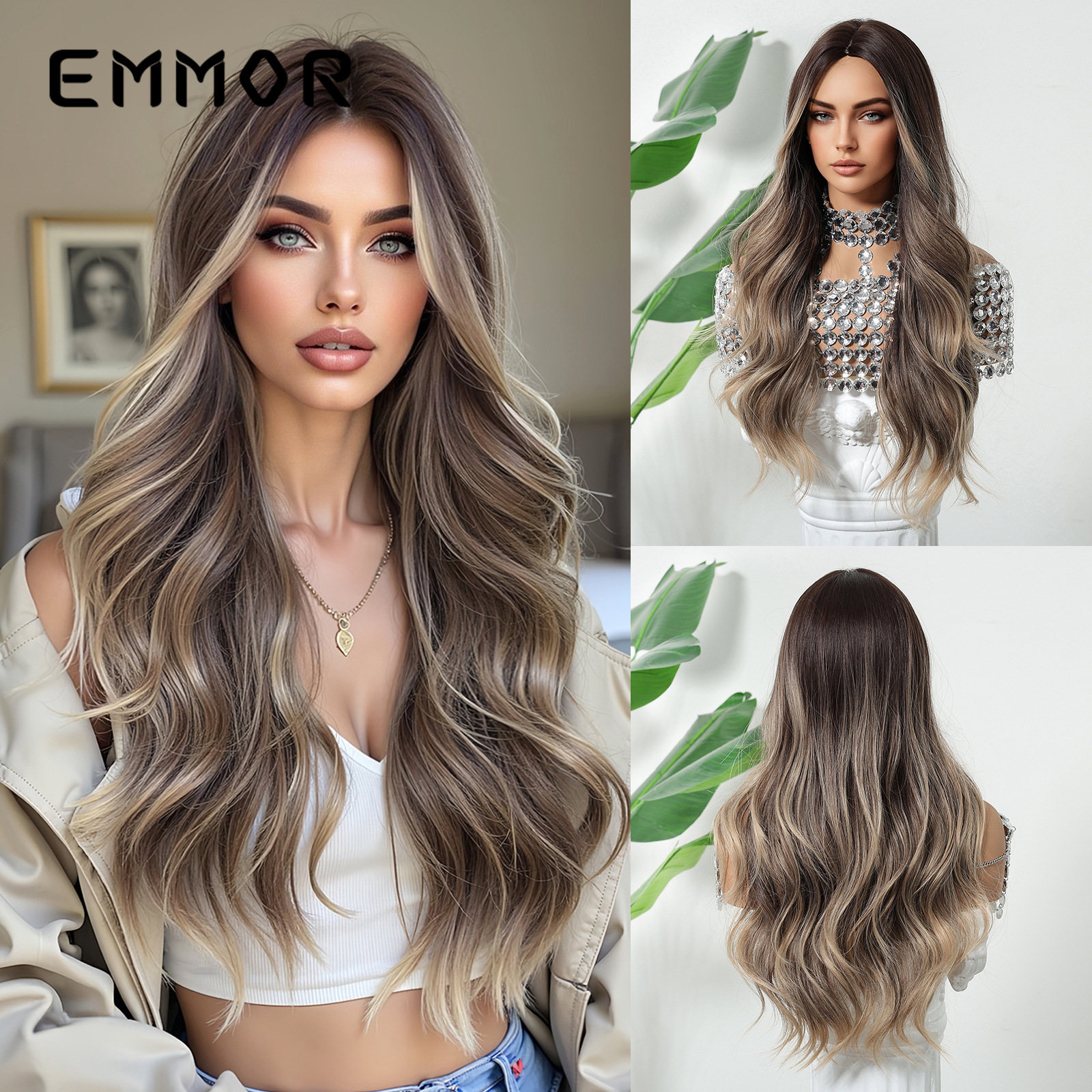 Ombre Brown Long Wave Full Wig Product view 1