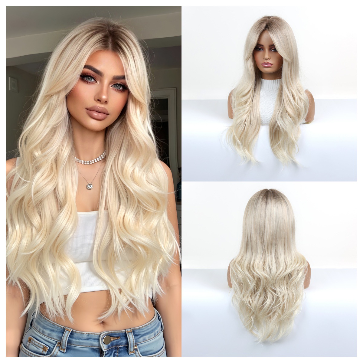 Ombre Brown Long Wave Full Wig Product view 2