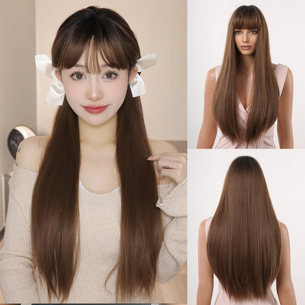 Grey Ombre Long Straight Bangs Wig Product view 2